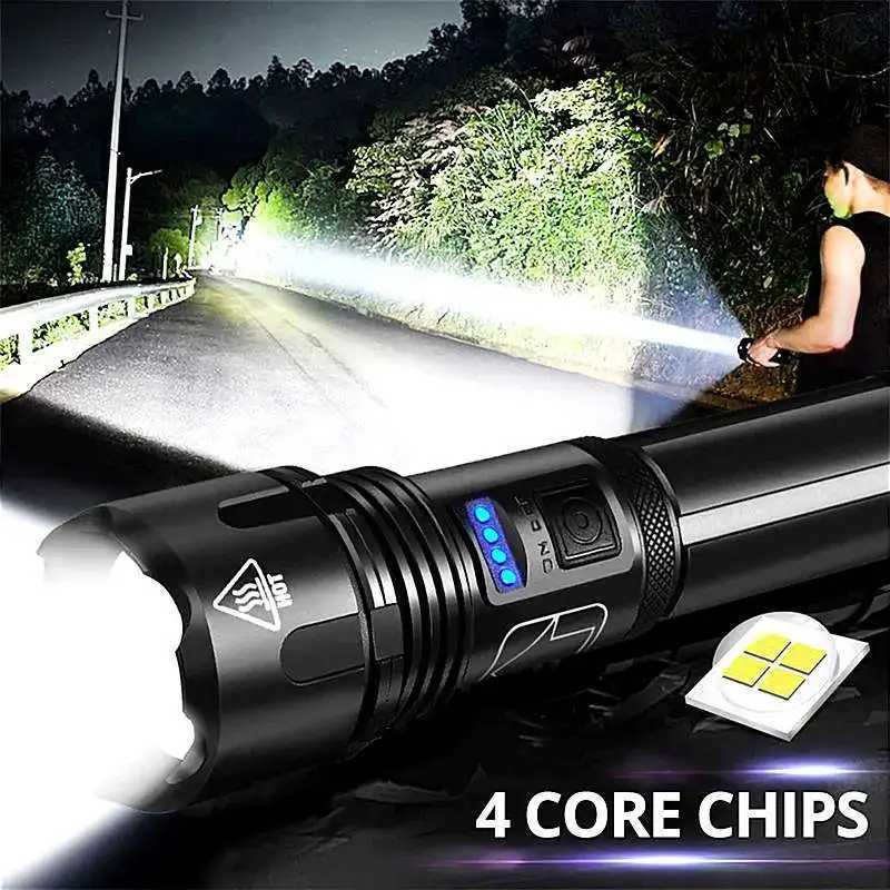 Rechargeable XHP90 LED Flashlight 10000 High Lumens Tactical Light Waterproof Zoomable 7 Mode Camping Emergencies FlashlightsXJ250529