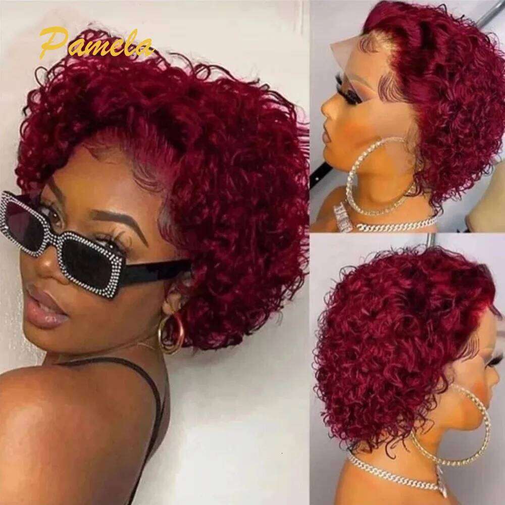 Brazilian Bury Lace Front 613 Short Blonde Bob 13x4 99J Curly Colored Human Hair Pixie Cut Wig