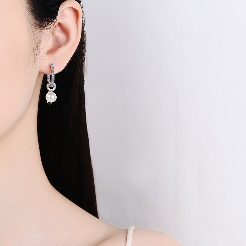 925 Sterling Silver PT950 Gold Plated Earrings, 5A Moissanite Freshwater Pearl Stud and Drop Earrings, Fashionable Chic Women's Jewelry, Wholesal