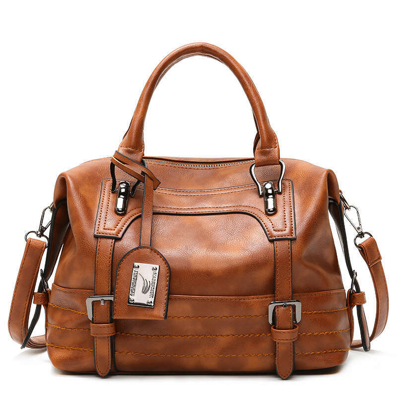 Large Capacity Genuine Texture Oil Wax Leather Boston Women's Handbag Shoulder Crossbody Bag B5