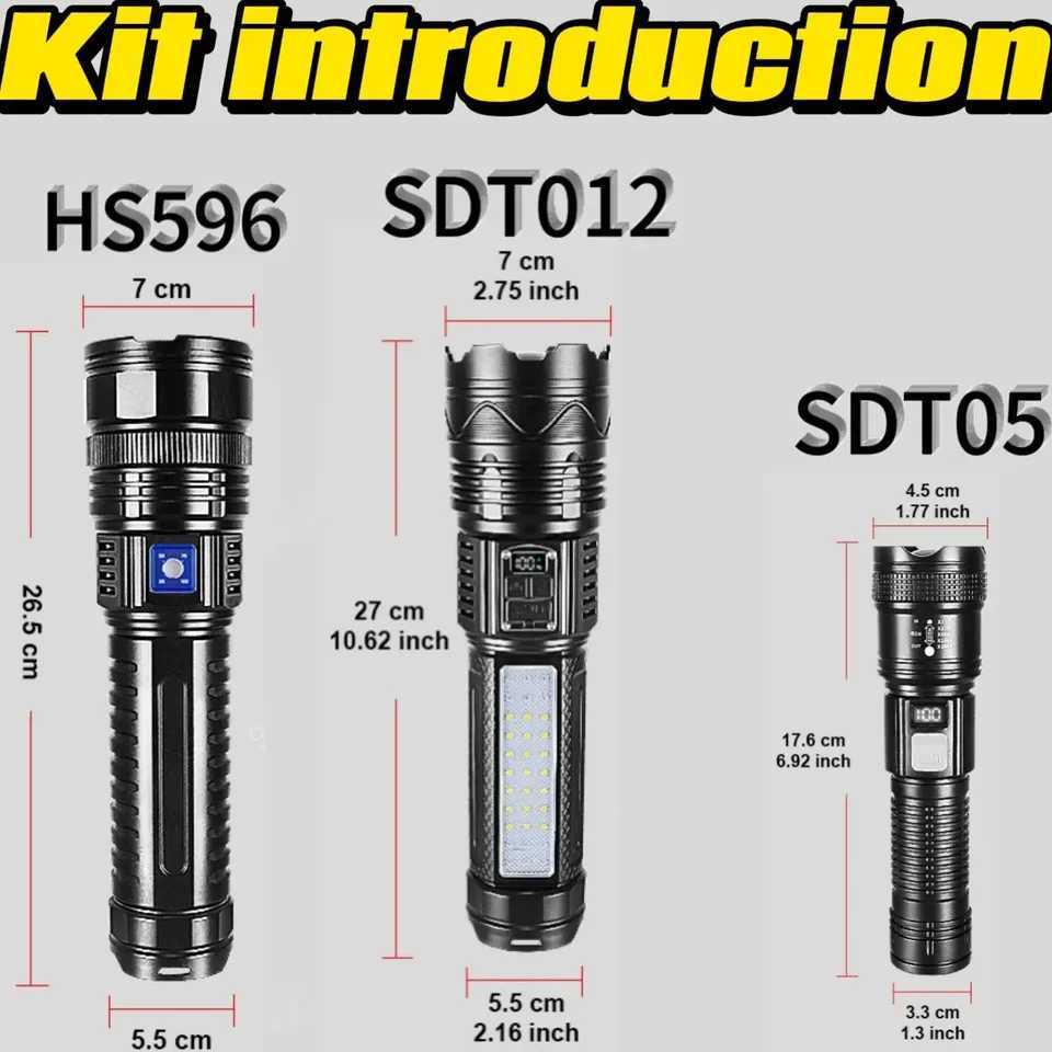 1000000LM Most Powerful LED Flashlight Rechargeable Type-c Flashlight Long Range 6000M Tactical Torch Light For Fishing HuntingXJ250529