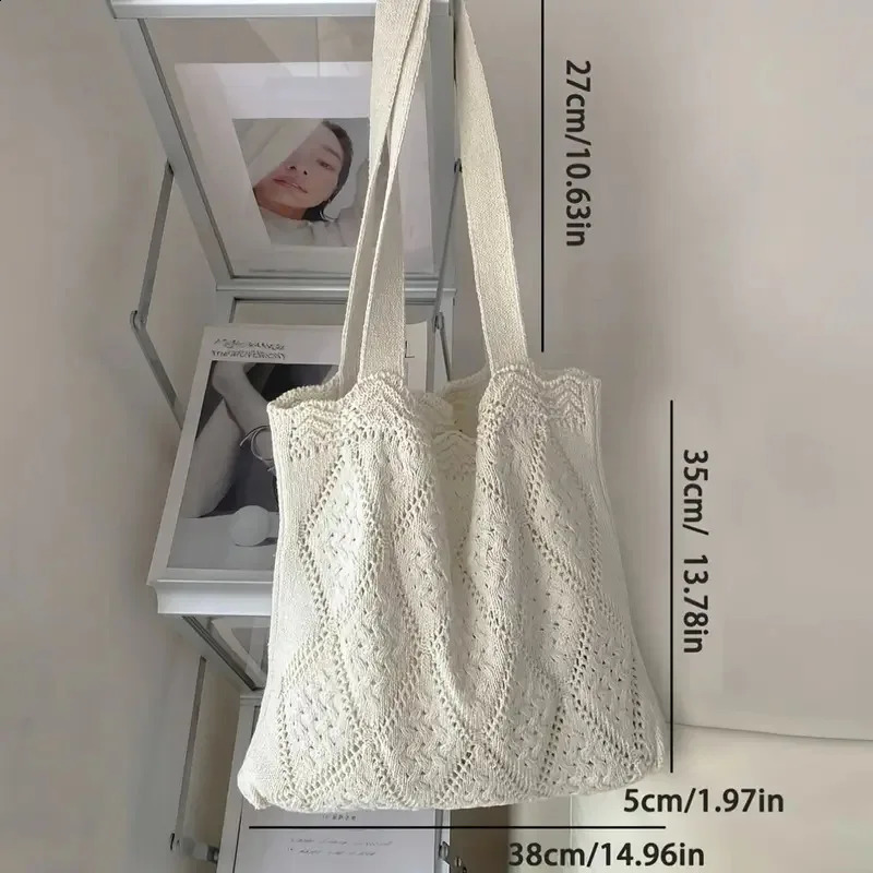 Minimalist Knit Shoulder Bag - Boho Crochet Handbag Vintage Lace Hollow-Out Purse for Women Casual Crossbody Sling Bag 250523