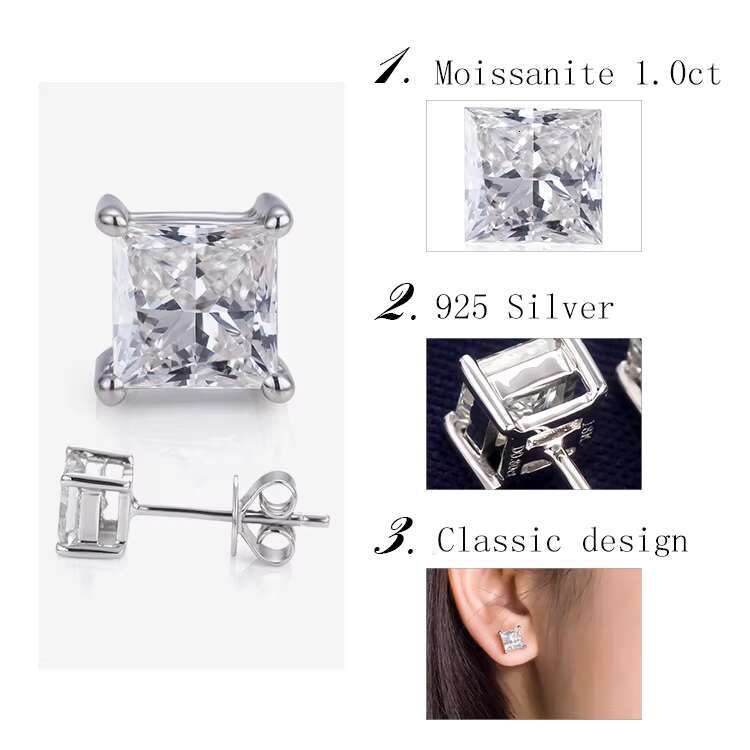 100% 925 Sterling Silver Real 0.5ct 1.0ct D Color Moissanite Stud Earrings for Women Sparkling Wedding Jewelry