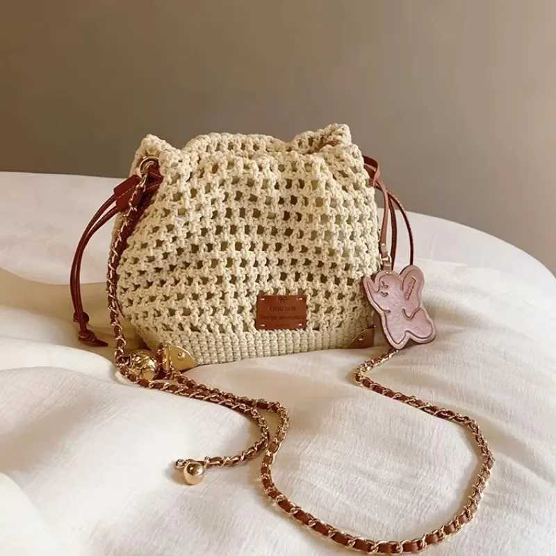 Women Chic Summer Beige Knit Crossbody Bag with Adjustable Strap Single Shoulder Purse Versatile Handbag with Polyester LiningXJ2520528