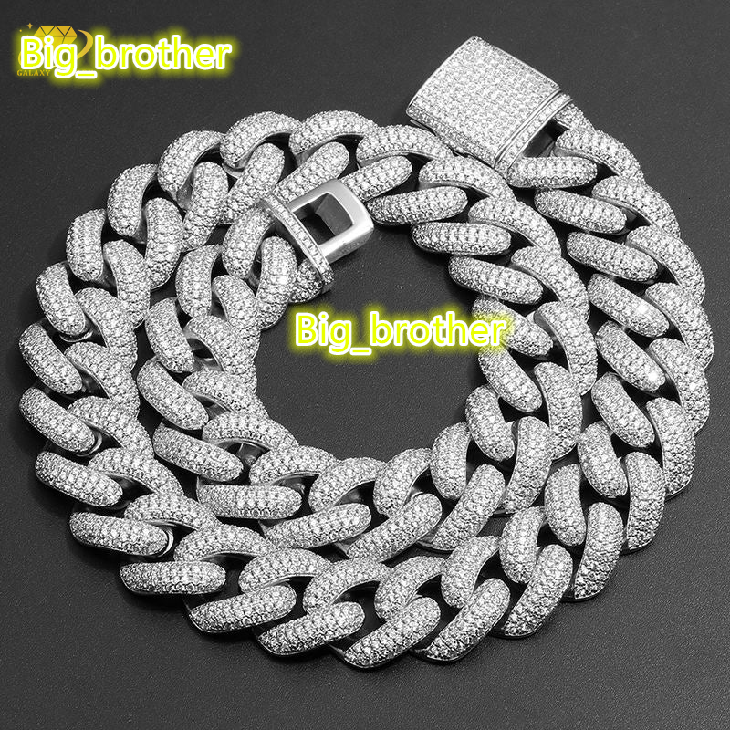 MenS Necklace Hip Hop Style Pass Tester Gra Vvs Diamond 4rows Solid 925 Silver Iced Out Bling Miami Cuban Moissanite Chain