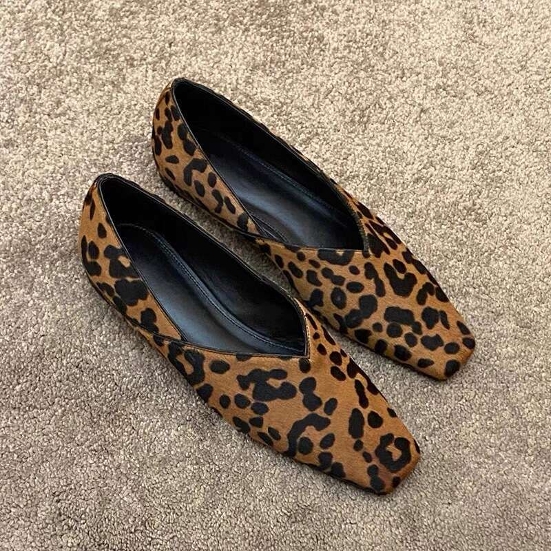 Niche Leopard Print Flat Ballet Women 2025 Spring New Fashion Small Square Toe Mary Jane Shoes