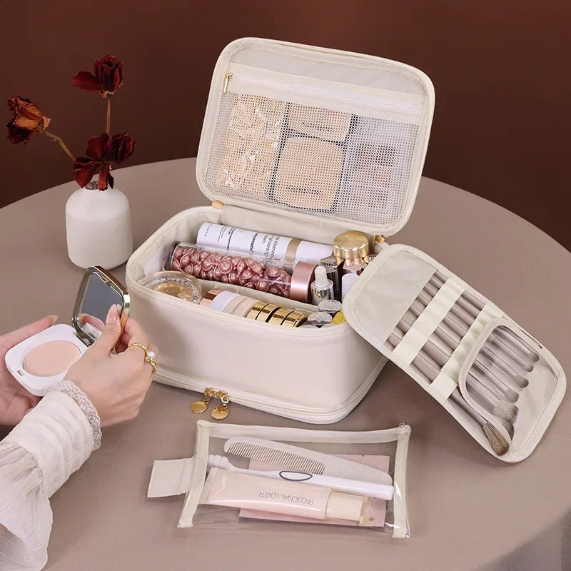 Doublelayered y cosmetic bag portable partition jewelry storage Large Capacity travel essential cosmetics organizer 250528