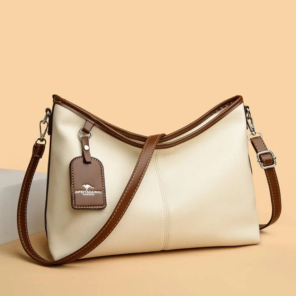 High Quality Soft Pu Leather Shoulder Hand Bags For Women Mother Handbags Color Contrast Crossbody Bag Small Casual Tote 2 Strap