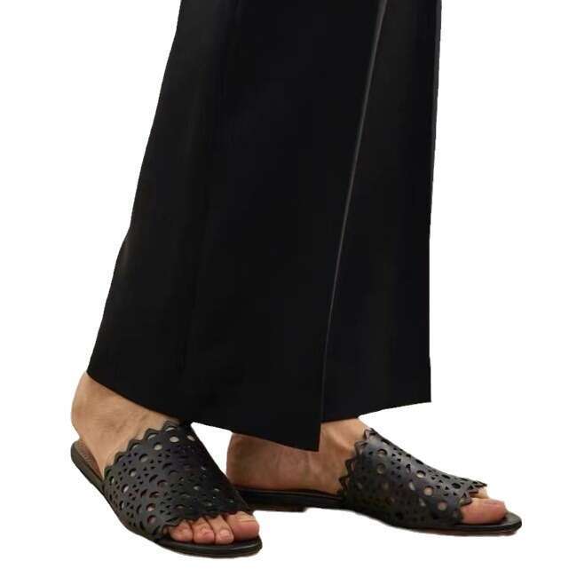 Genuine Leather Hollow Laser Carved Flat Women, Fashionable 2024 New Summer Sandals for Outdoor Wear