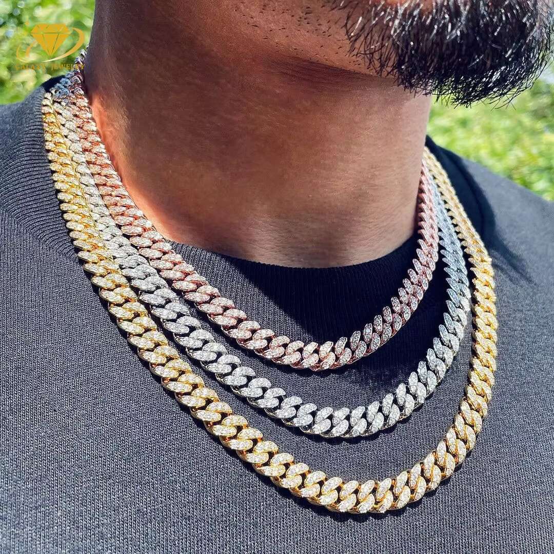 Hiphop Bracelet Miami Cuban Chains Lab Diamond 925 Sterling Silver Gold Plated Vvs Moissanite Diamond Cuban Bracelet for Men