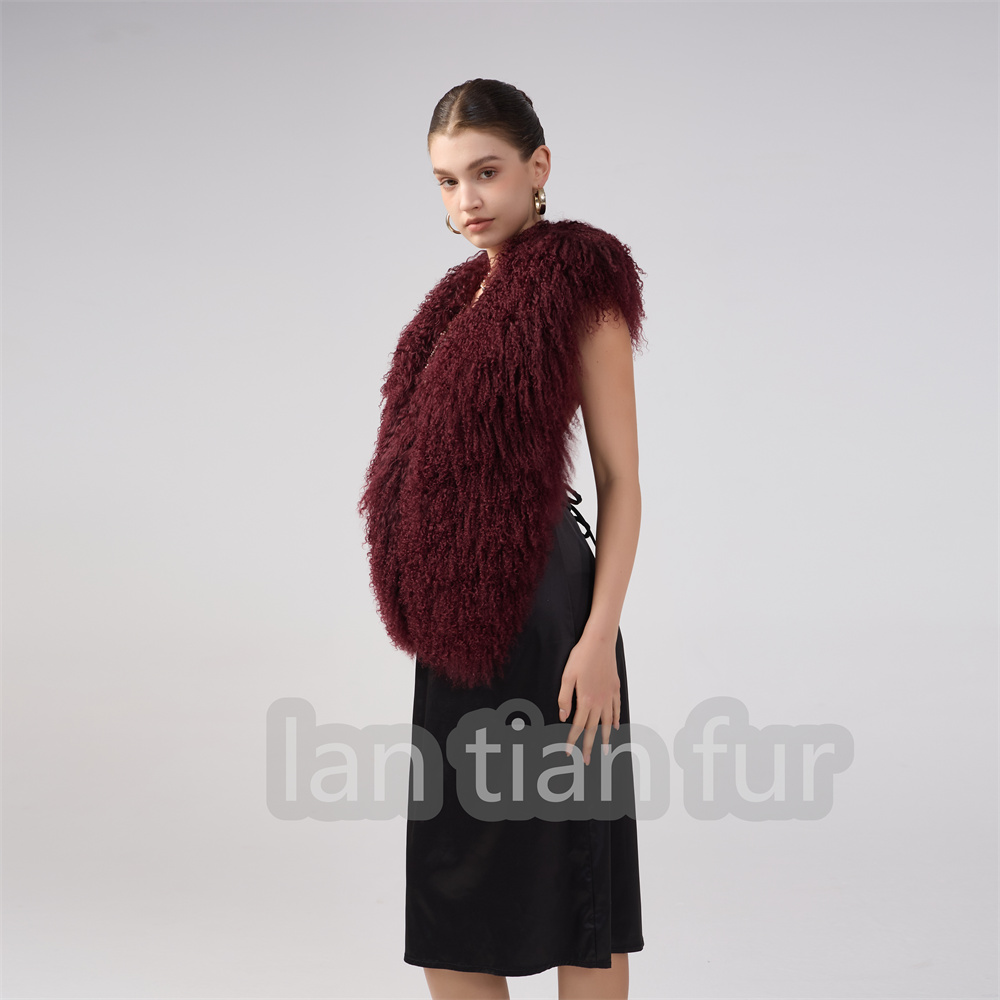 New Spice MongolianSheepskin Fur lady Vest Autumn And Winter Sexy Big Back Hair Collar Halter Top
