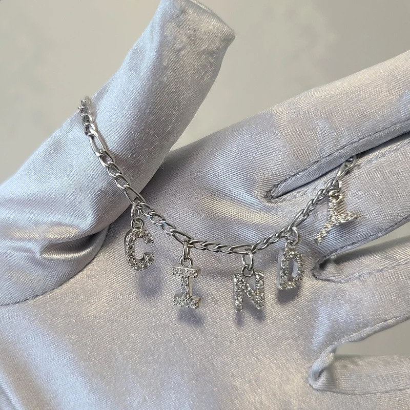 Customized Words Name Bracelet 72 inch Zircon with Copper Letters Anklet Personalized Name Plate Jewelry 250526