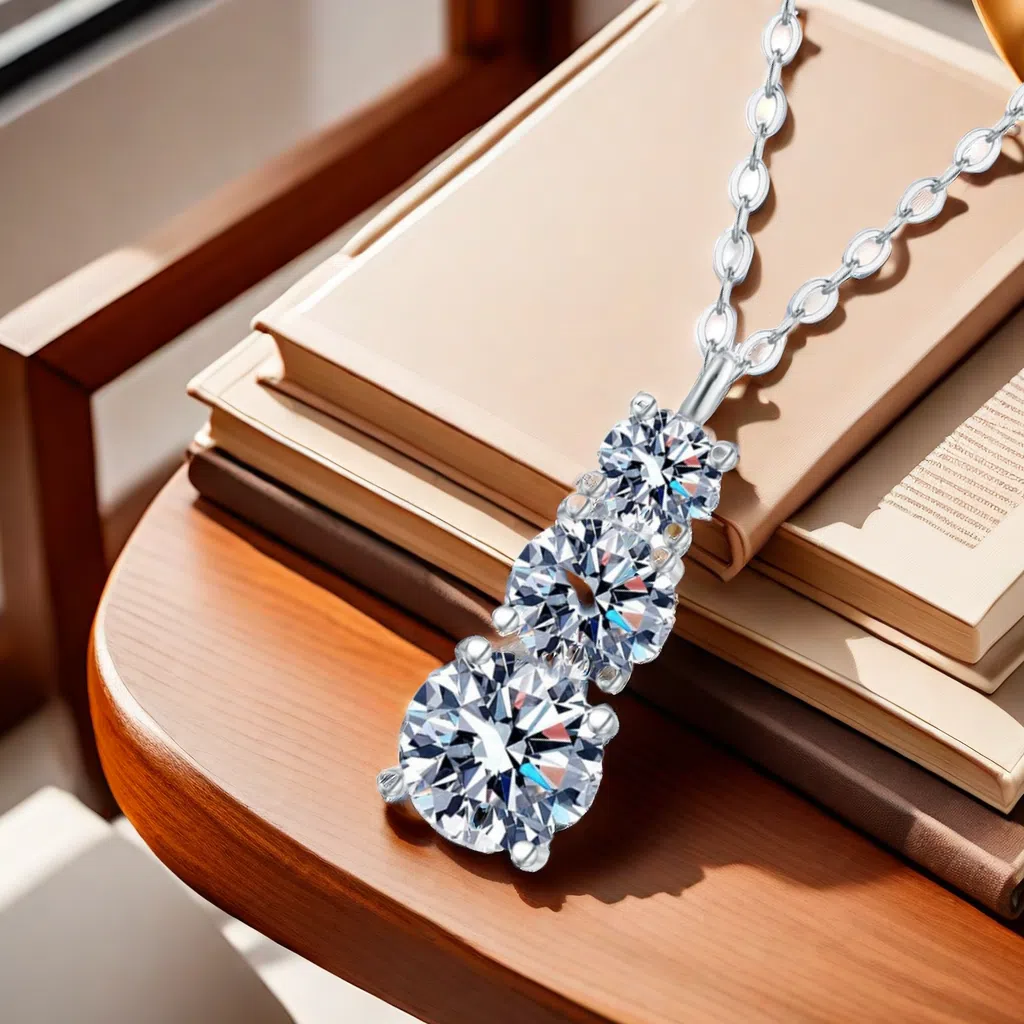 S925 sterling silver plated with PT950 gold 1.8CT moissanite pendant necklace, women's niche design, three-life stone pagoda pendant gift for sis