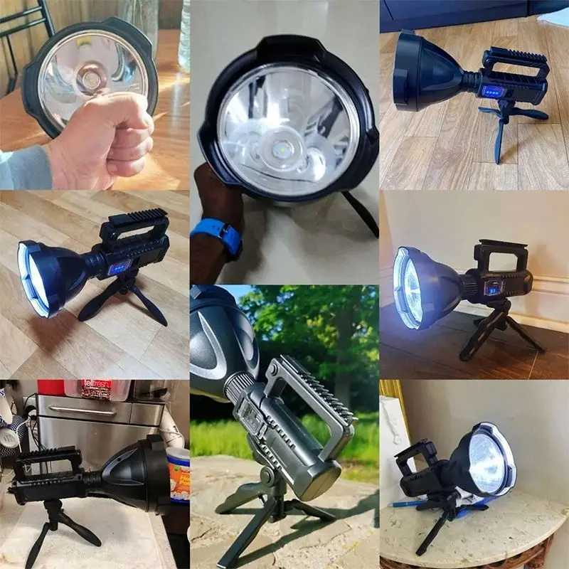 1500000 Lumens Portable Powerful LED Flashlight Handheld Searchlight Rechargeable Super Bright Work Light Flashlight with StandXJ250529