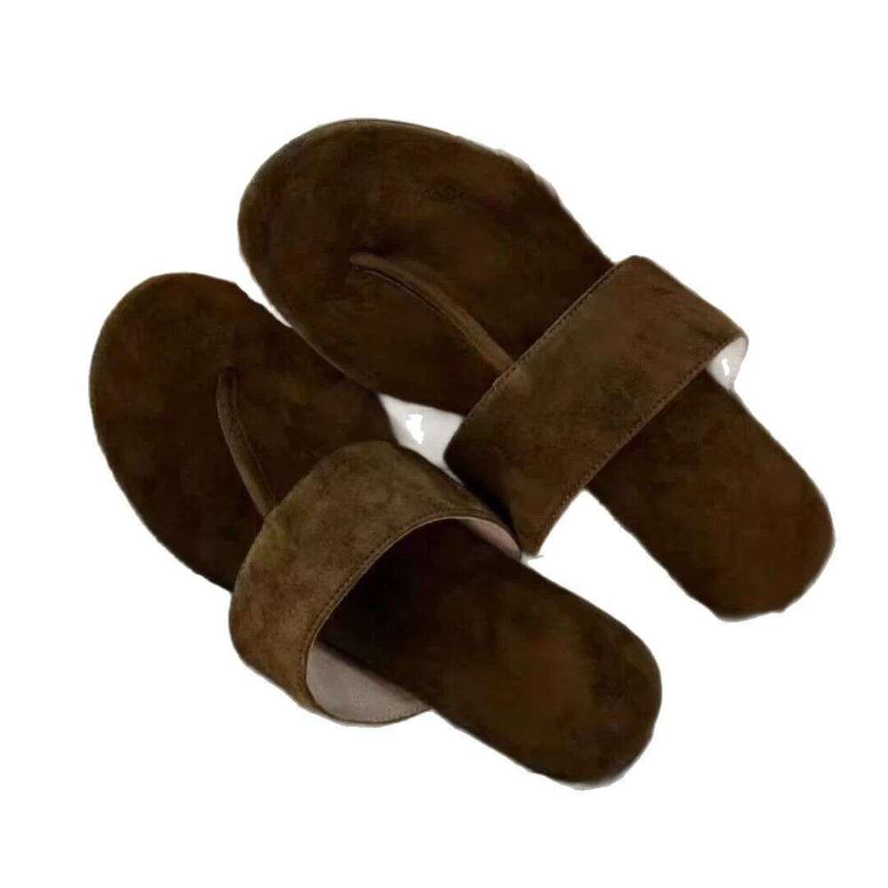 Sheepskin Version ~ Korean Style Suede Toe-Post Flat Sandals for Women Outdoor Wear 2025 Summer New Fashionable Slippers