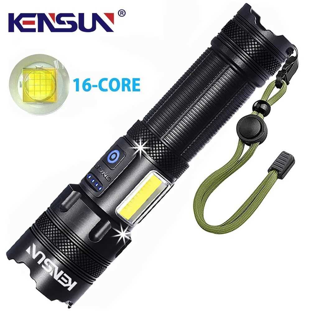 High Power XHP160 LED Flashlight With Side Work Light Lantern USB Rechargeable 16-Core Powerful Tactical Torch Lamp For CampingXJ250529