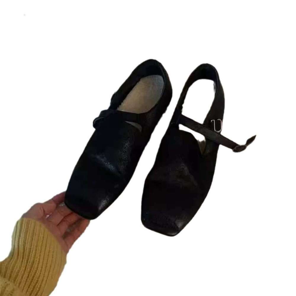 Genuine Leather Niche Square Toe Deep Mouth Loafers for Women Spring and Autumn Low Heel One-Strap Mary Jane Shoes