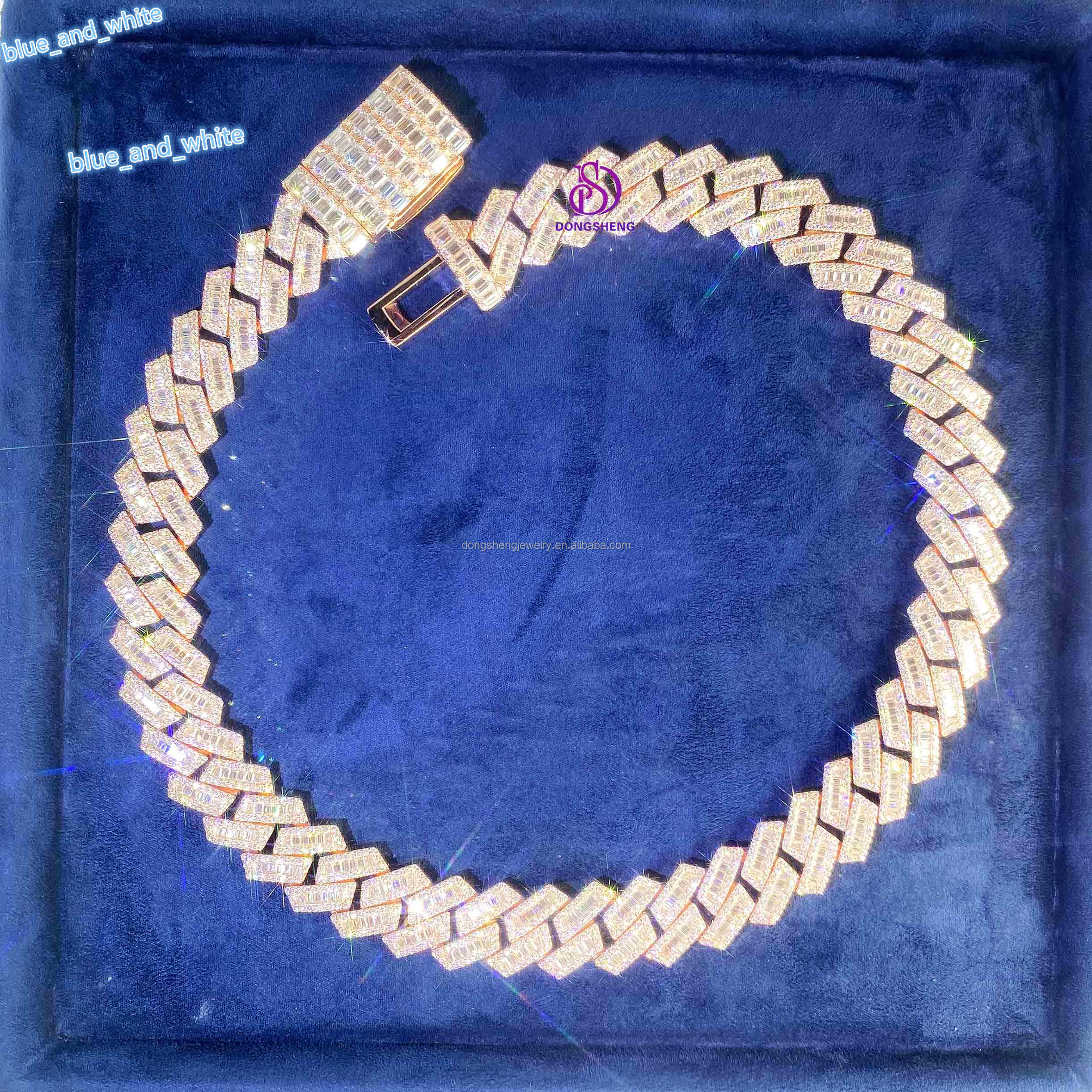 15mm Customization Hip Hop Cuban Link Necklace White Gold Plated Iced Out Moissanite Diamond Cuban Chain