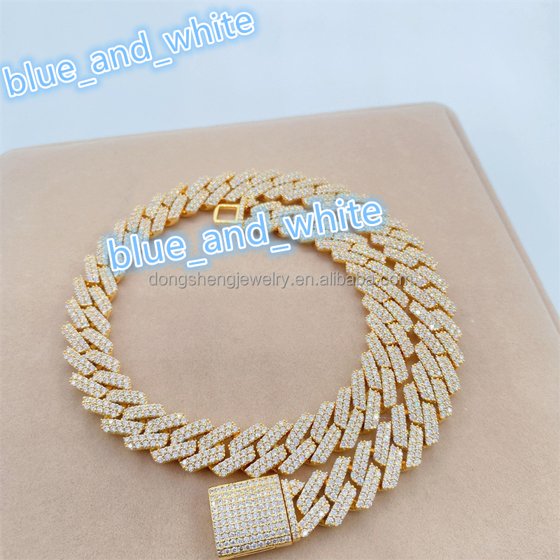 Hip Hop Style 12mm Width 2 Rows 925 Silver Iced Out Diamond Bracelet Moissanite Cuban Link Chain