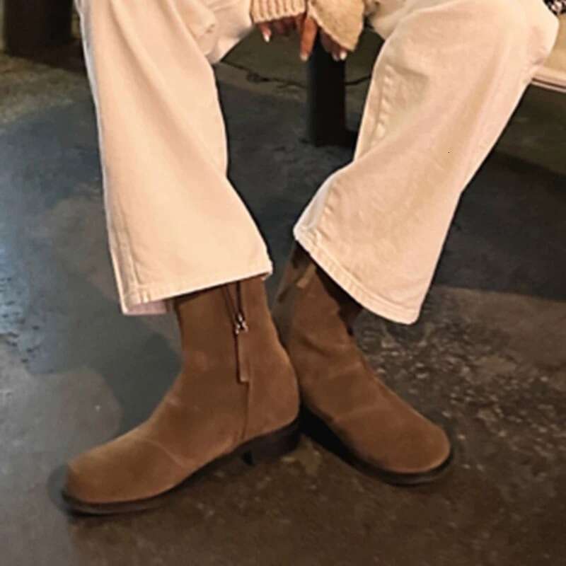 Niche Suede Detachable Two-Way Thick Heel Martin Long Women Autumn Winter Fleece Lined Riding Short Boots