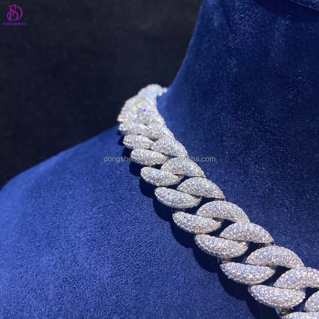 Dongsheng Hip Hop Jewelry 925 Silver Diamond Necklace 15mm 16mm 18mm Ice Out Vvs Moissanite Cuban Chain for Mens
