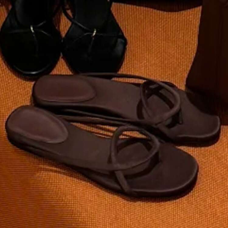 Genuine Leather French Style Thin Strap Toe Post for Women, Summer New Beach Vacation Flat Sandals