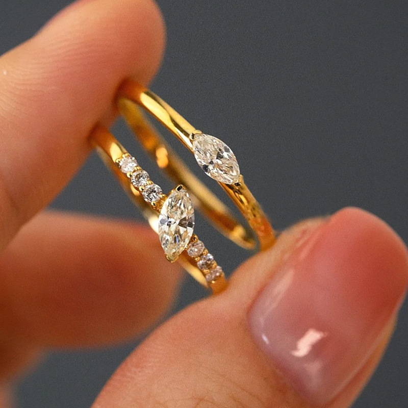 2025 Ins Top Sell Elegant Wedding Rings Luxury Jewelry Real 100% 925 Sterling Silver 18k Gold Marquise Cut Sweet Cute Party Lady Eternity Women Engage