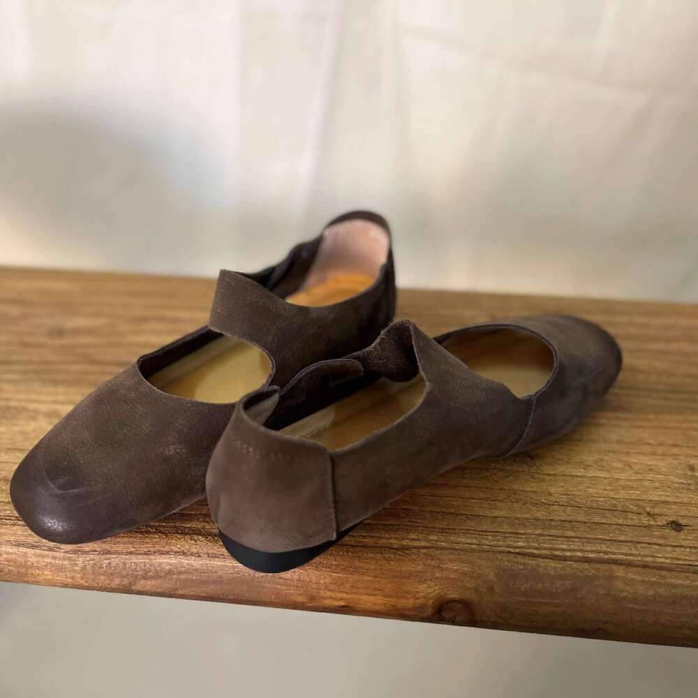 Genuine Leather Niche Dyed Round Toe Flat Ballet Shoes for Women, Summer and Autumn New Style, One-Strap Mary Jane Flats