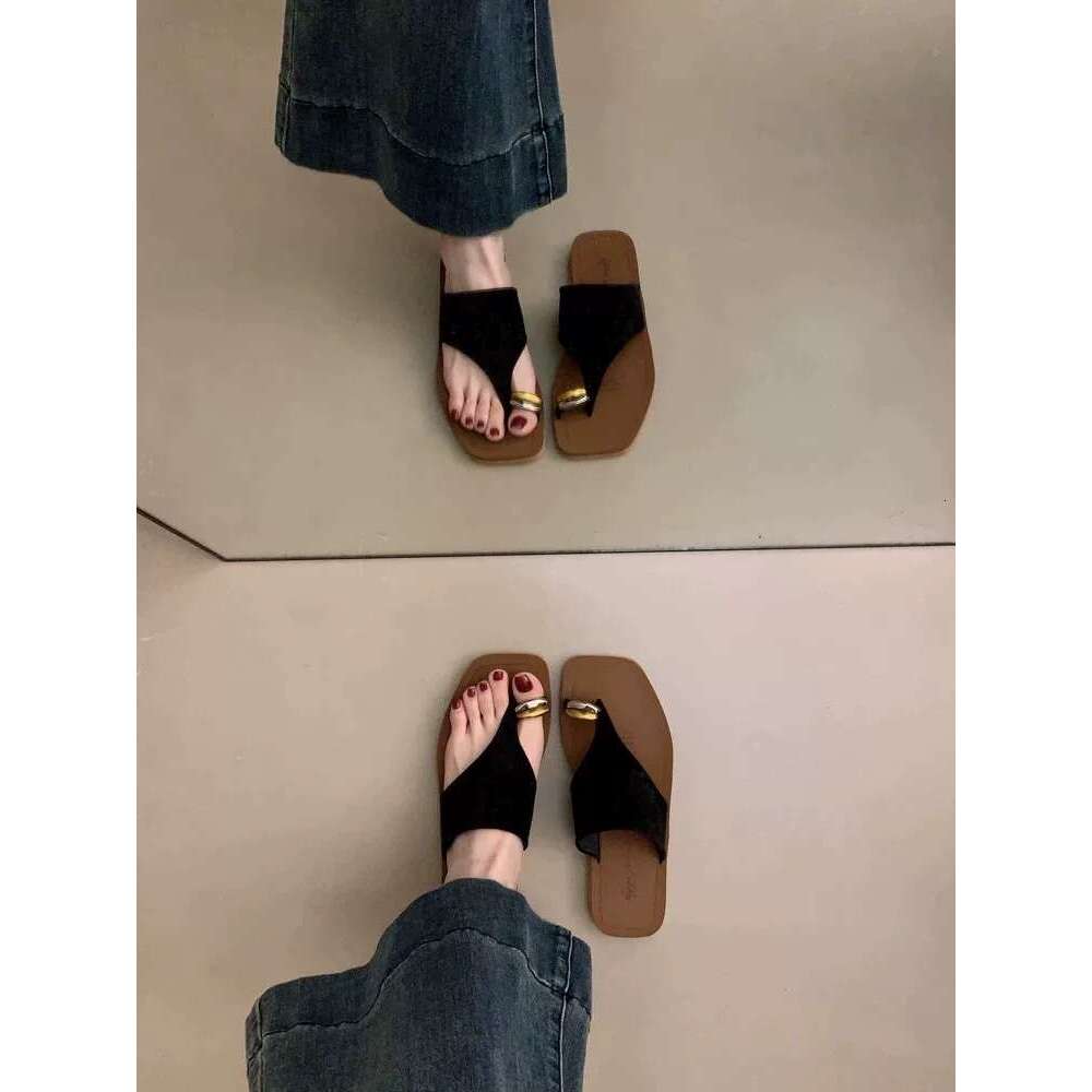 Sheepskin Version ~ Suede Metal Toe Flip-Flops for Women Outdoor 2025 Summer Fashion Casual Flat Shoes