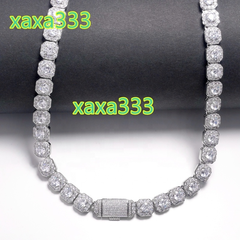 Moissanite 925 Sterling Silver 10mm 12mm Trendy Hip Hop Jewelry Iced Out Rock Candy Tennis Diamond Necklace Tennis Bracelet