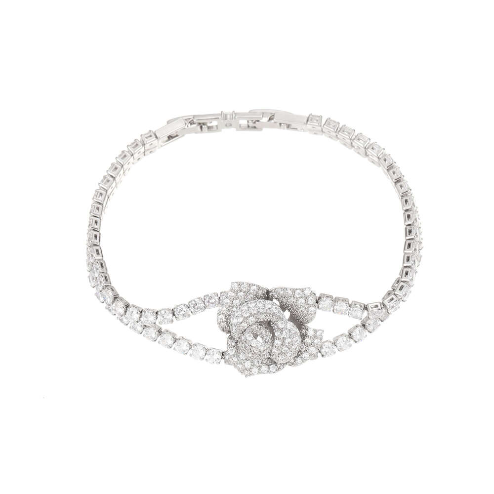 High-End Niche Design Micro-Paved Zircon Camellia Bracelet Super Shiny Elegant Evening Socialite Bangle Jewelry