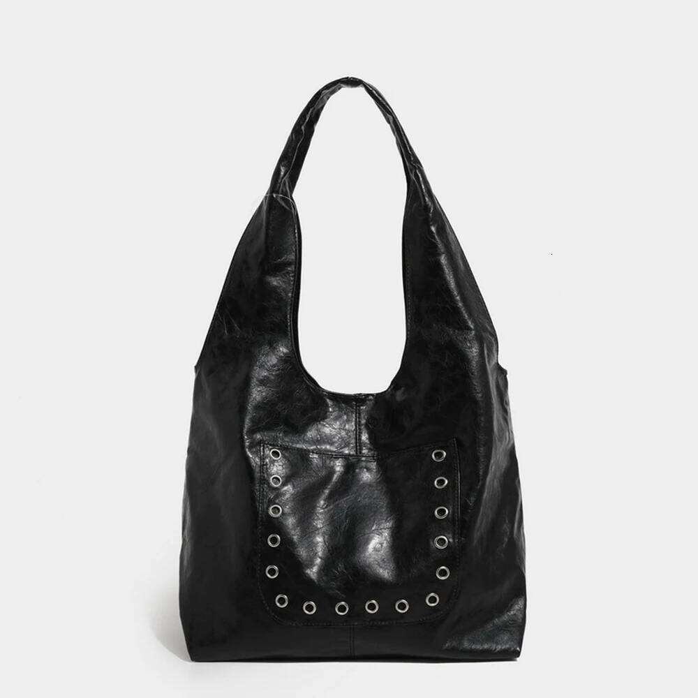 Women's Bags Designer Lager Capacity Shoulder Hollow Rivet Tote Bag Soft PU Leather Hobos Shopper Designer Handbag NEW Half Moon Bags