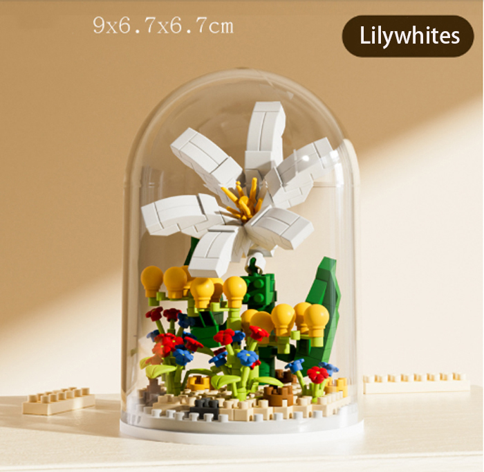 Building block flower toys puzzle assembly building blocks small particle girls flower bouquets gifts with box 02