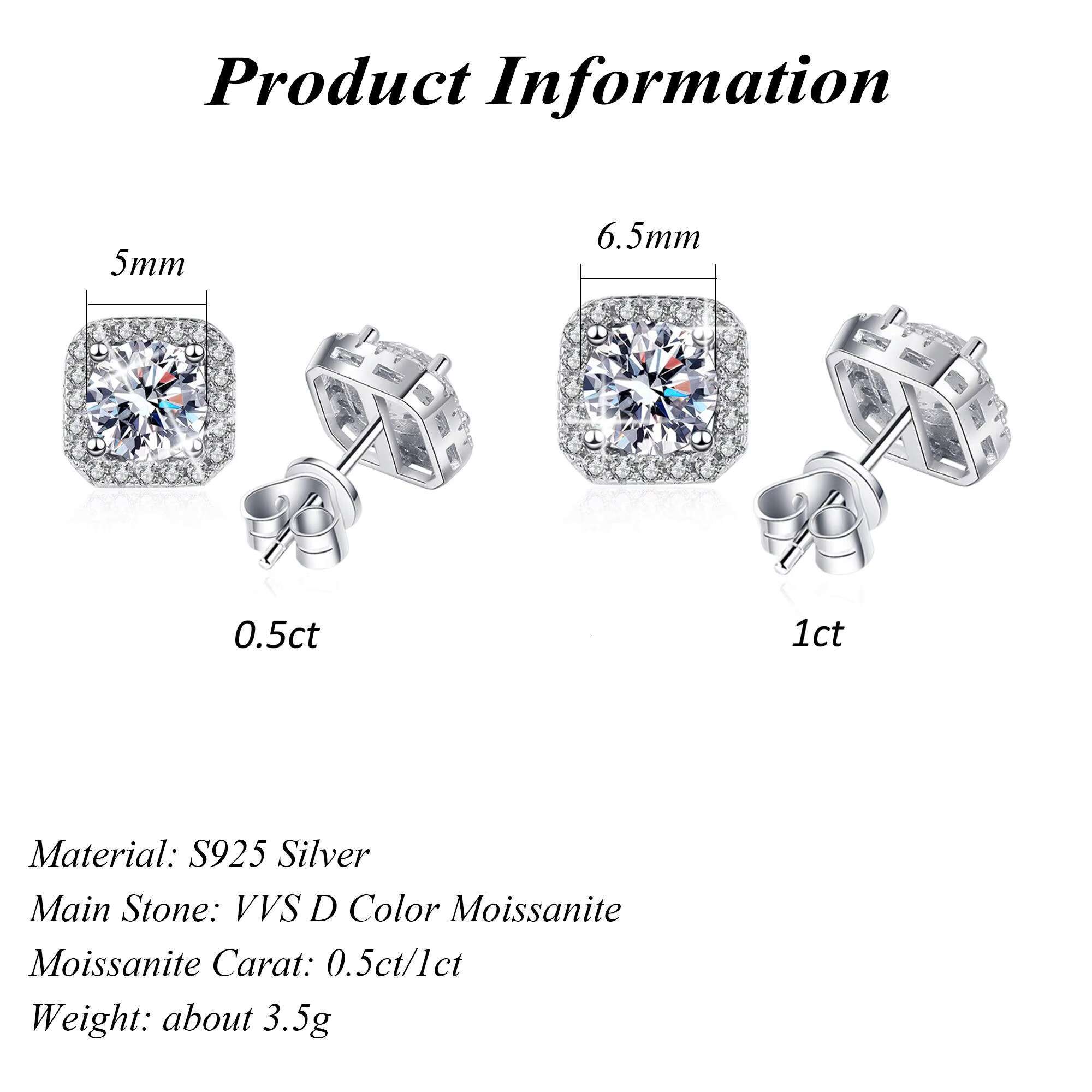 Wholesale GRA VVS 0.5ct-1ct Moissanite Stud Earrings Halo Cushion Square S925 Silver for Mens Engagement Anniversary Gift for