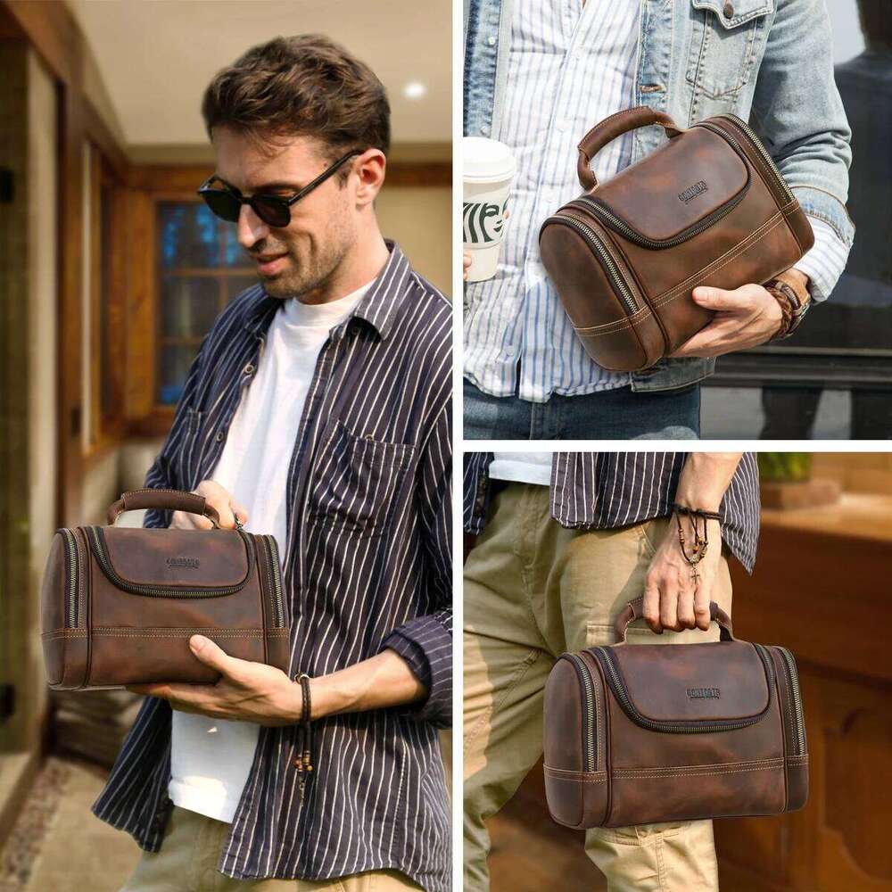 Designer Bag Contact S Men Business Travel Wash Toiletry Crazy Horse Leather Washing Tool Storage Bag Cosmetics Handbag