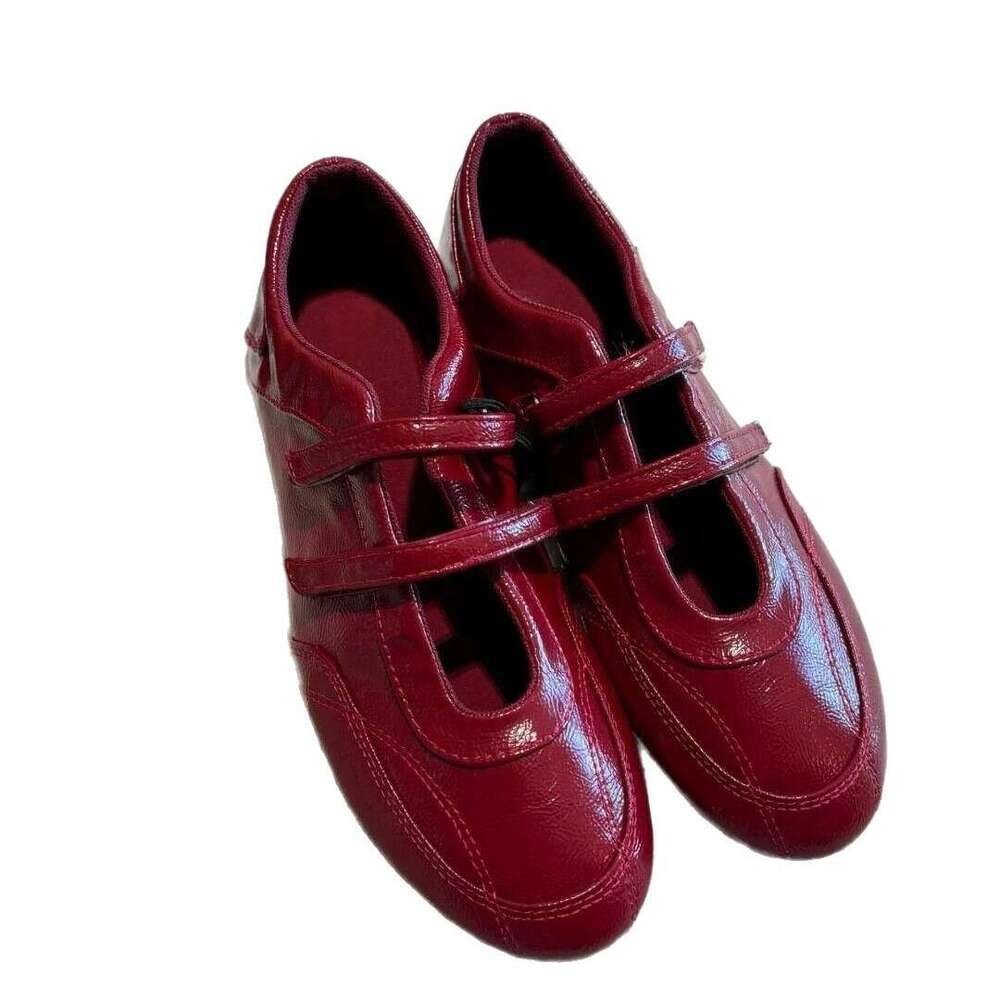 Cowhide Version ~ Round Toe Shallow Mouth Velcro Mary Jane for Women 2025 New Casual Sports Flat Shoes