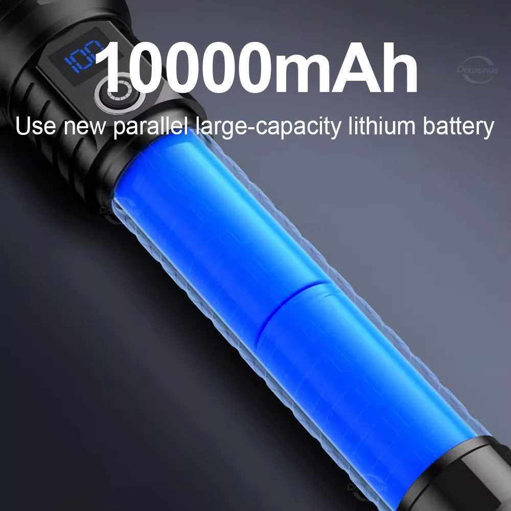 1000000 LM 10000mAh High Power LED Flashlights Zoom Long Range Torch USB Rechargeable LED Torch Powerful Strong Tactical Lantern XJ250529
