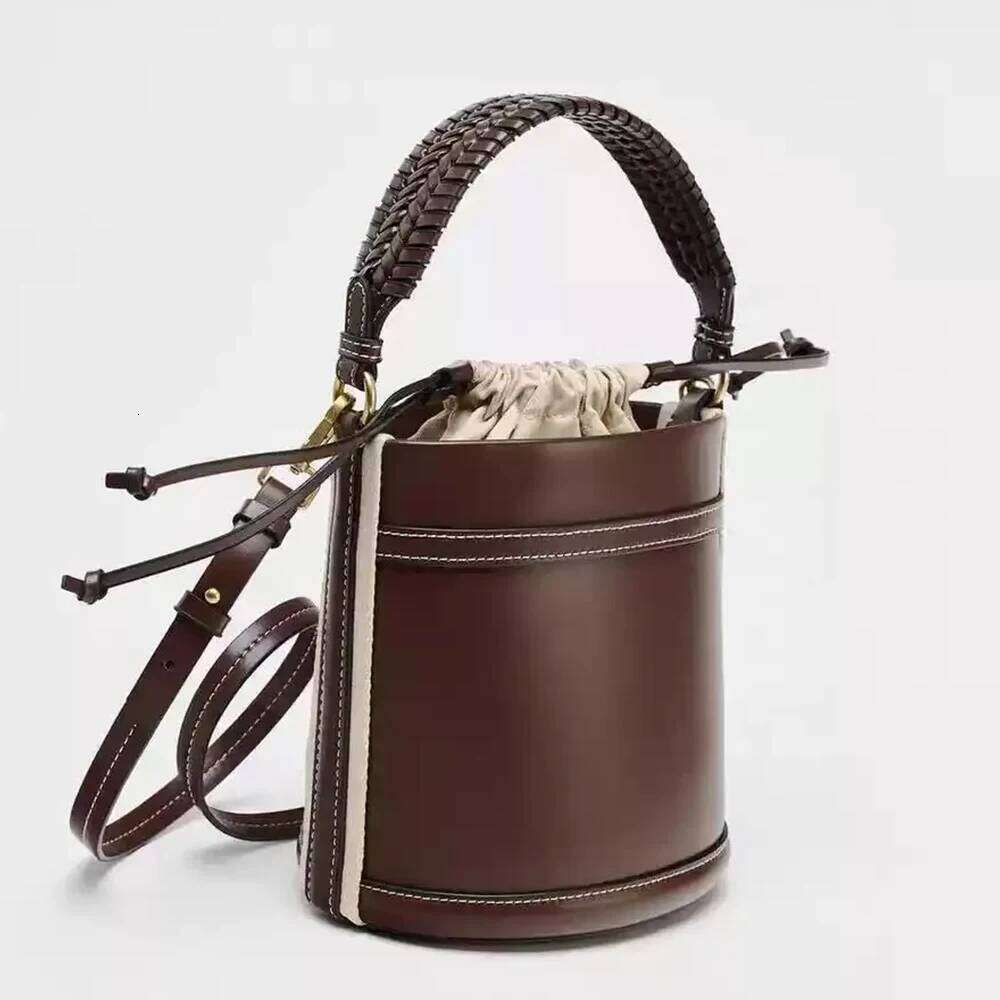 Women's Bags Designer Fashion PU Leather Bucket Small Woven Straw Handbag Designer Bags For Women Patchwork Shoulder Crossbody Bag Ladies Clutch