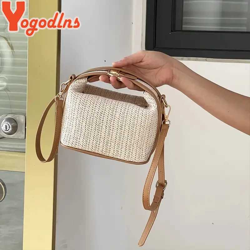 Yogodlns Summer Small Straw Handbag Trendy Shoulder Bag Woven Bucket Crossbody Bag Casual Seaside Beach Bag Girls Handle Tote XJ2520528