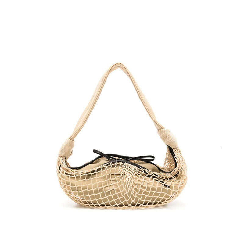 Tote Bag New Woven Horn Mesh Niche Design Single Shoulder Crossbody Women S Fashion Casual Handheld Fishnet Bag Shoulder Bag Braided Handbag