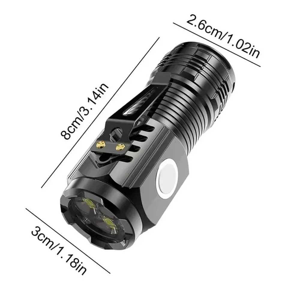 Powerful Tactical Flashlight 3LED USB Rechargeable High Power Mini Flashlight with Magnet Waterproof Camping Hiking Emergency XJ250529