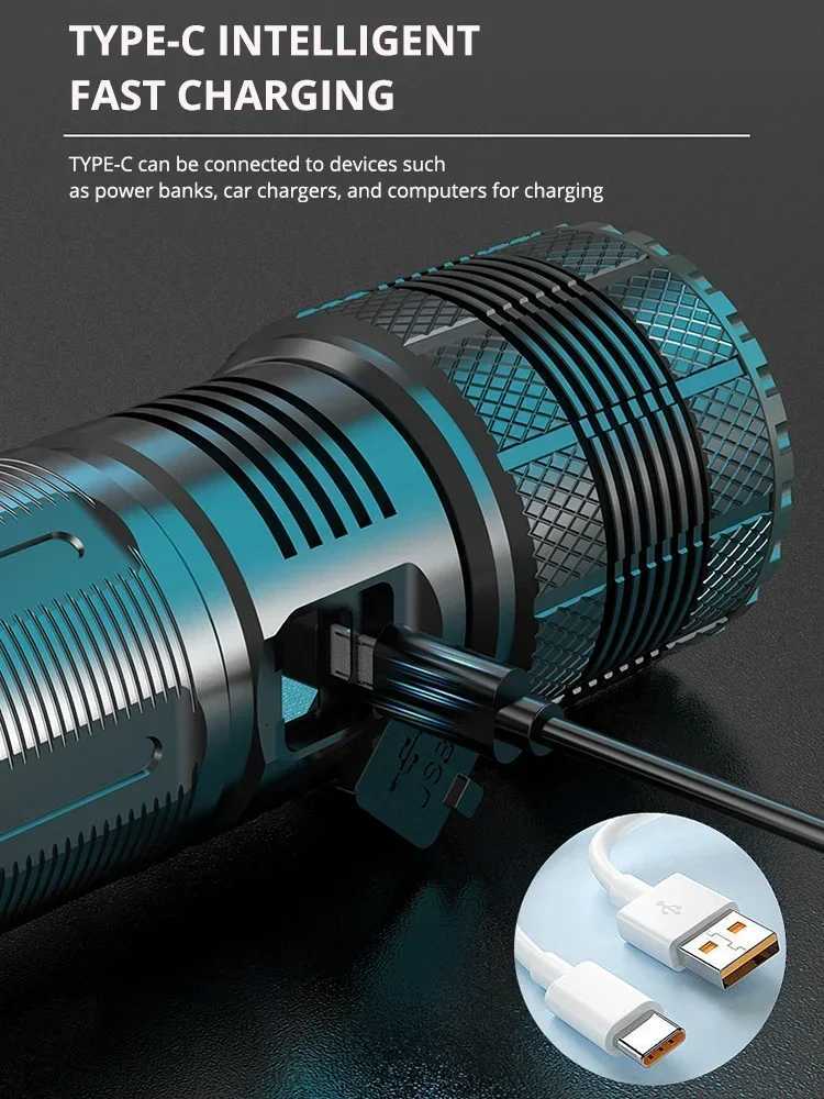 1000W High Power LED Flashlights Tactical Flashlight 7800mAh With Built-in Battery Light Emergency Spotlights 9km Holiday GiftsXJ250529