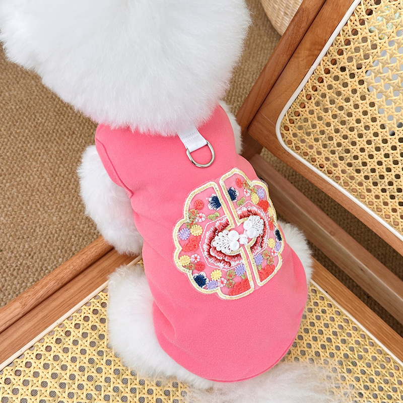 9Spring and summer new pet Chinese style dog cat clothes Teddy bear new Chinese style buckle embroidery drawable vest