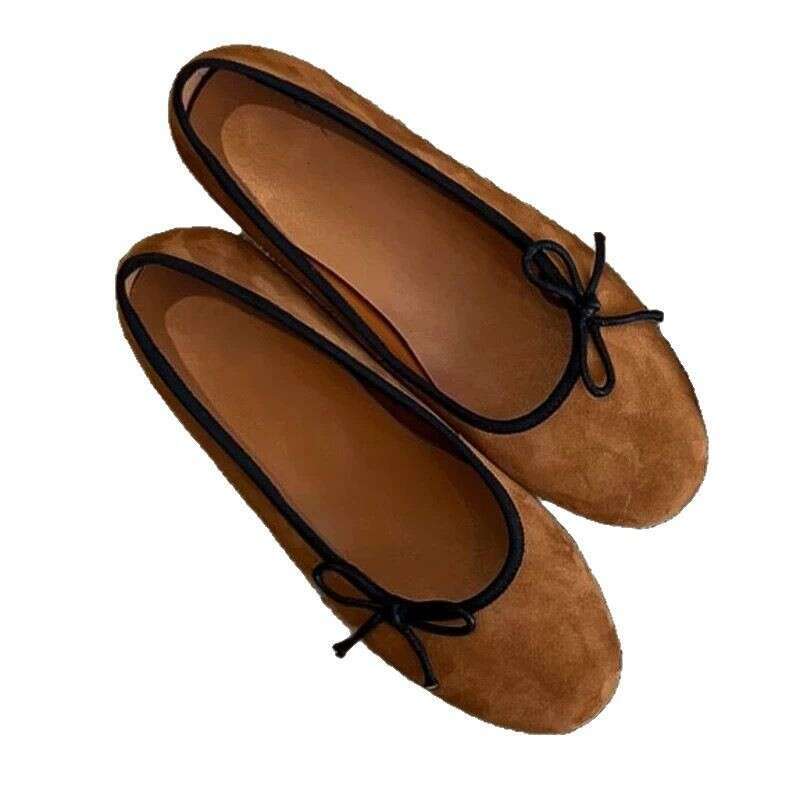 Genuine Leather Bowknot Shallow Round Toe Ballet Flats for Women 2025 New Spring Versatile Loafers Single Shoes