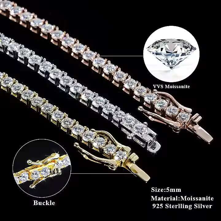 Wholesale Factory Price Hip Hop Iced Out 2mm 3mm 4mm 5mm 6.5mm 925 Sterling Silver Lab Diamond VVS Moissanite Tennis Chain