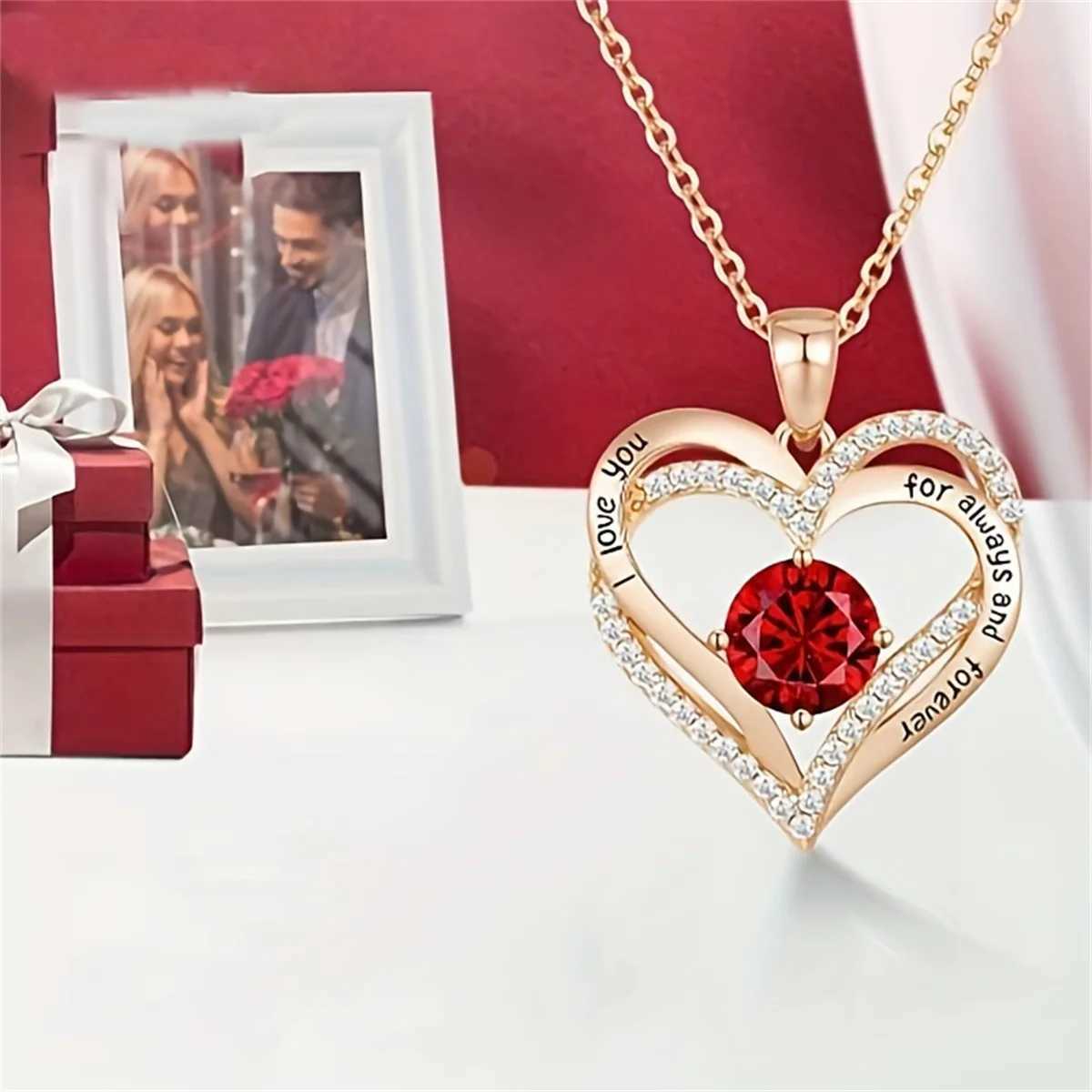 Luxury Red Zircon Pendant Necklaces with Rose Flower Gift Box For Girlfriend Women I Love You Gifts Trendy Wedding Jewelry M250529