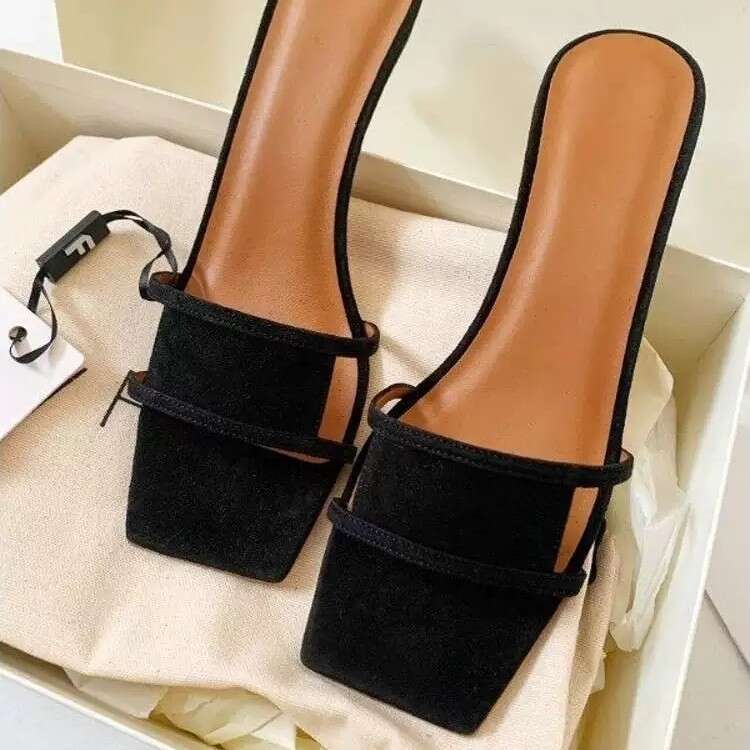 Sheepskin Version ~ French Niche Style Stiletto Heel One-Strap Sandals for Women Outdoor Wear 2025 Summer Elegant Suede Square Toe Slippers