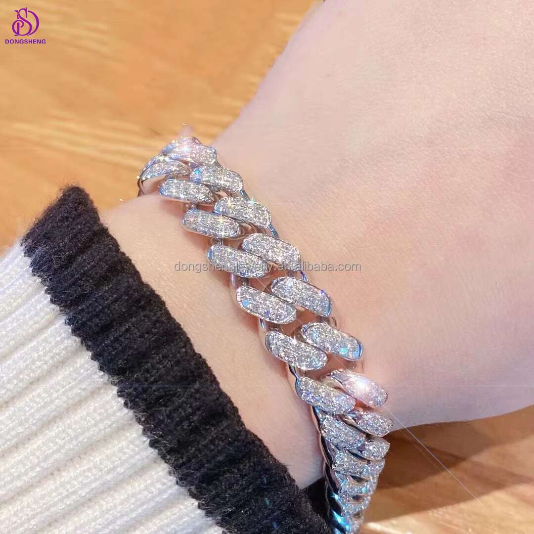 Custom Fashion Hip Hop Miami Bracelet Fine Jewelry 10mm 12mm 13mm Iced Out Moissanite Cuban Bracelets for Woman