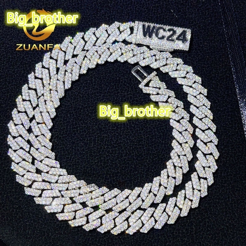 Zuanfa Jewelry Custom Made Name Clasp Miami VVS Moissanite Diamond 10MM Cuban Link Necklace Iced Out Cuban Chain