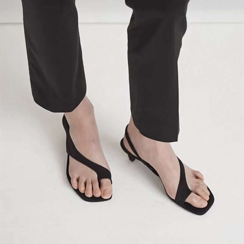Cowhide Version ~ French Niche Square Toe Stiletto Heel Slip-On Roman for Women 2025 New Summer Beach Sandals